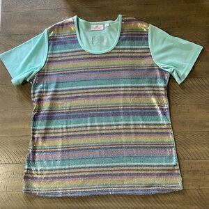 Quacker Factory Blue Sequin Top